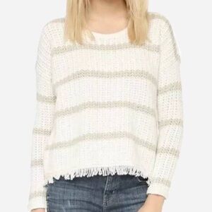 Madewell ALPACA Cream Taupe Striped Wool Blend Sweater Sz. S With Fringe Casual